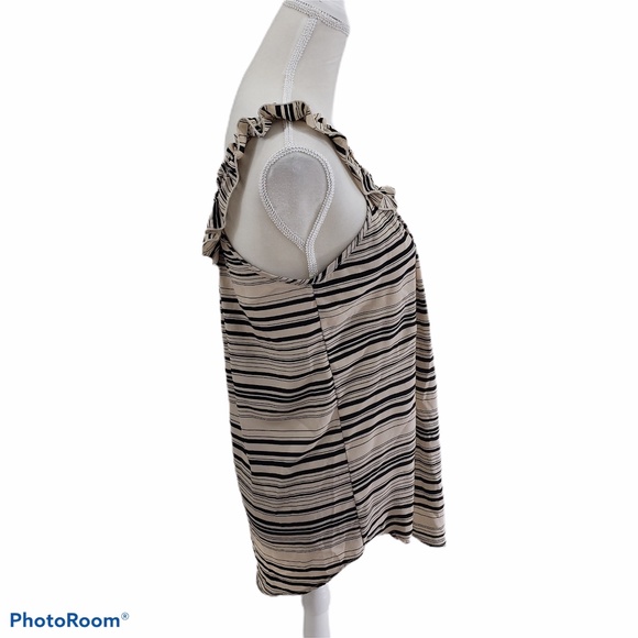 Dina B Beige Black Striped Ruffled Tank Medium - Picture 2 of 10